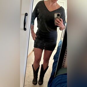 Zenana Outfitters Dark Gray V-Neck Shirt Dress